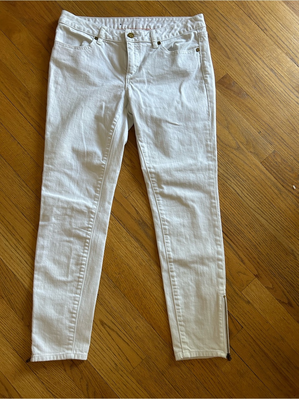 Tory Burch White Zipper Hem Skinny Jeans